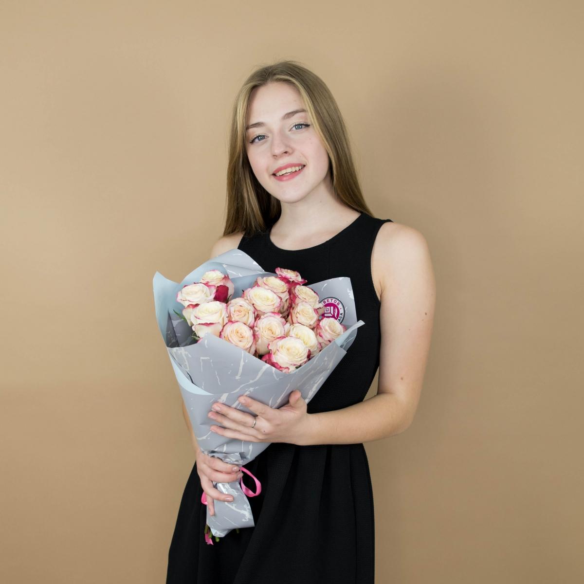 Розы красно-белые 15 шт 40 см (Эквадор) код товара: 4224e